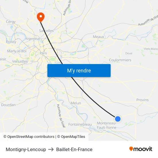 Montigny-Lencoup to Baillet-En-France map