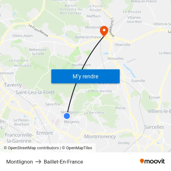 Montlignon to Baillet-En-France map
