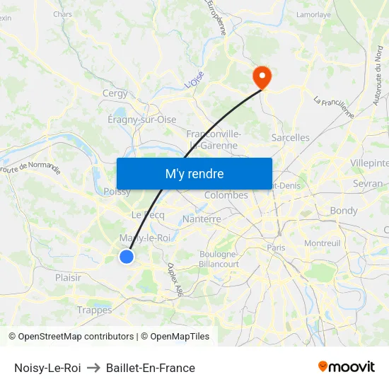 Noisy-Le-Roi to Baillet-En-France map