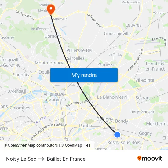 Noisy-Le-Sec to Baillet-En-France map