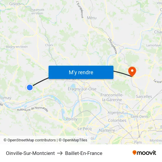 Oinville-Sur-Montcient to Baillet-En-France map