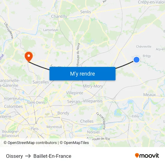 Oissery to Baillet-En-France map