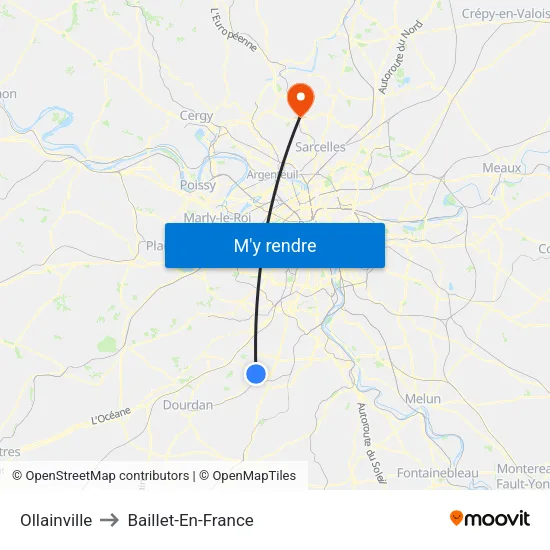 Ollainville to Baillet-En-France map