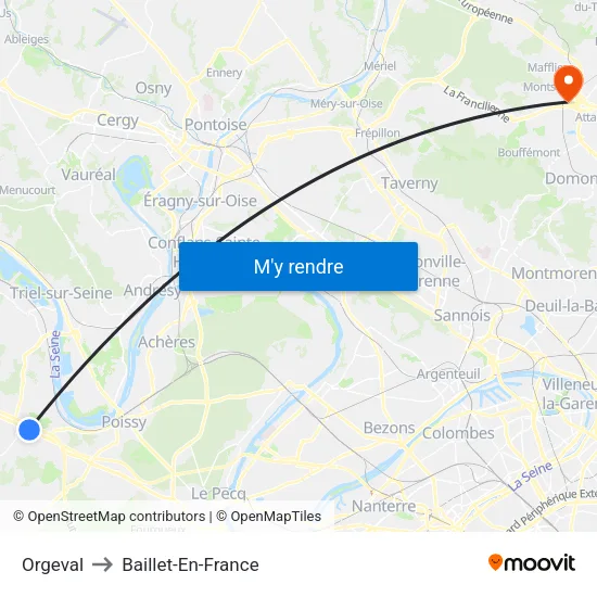 Orgeval to Baillet-En-France map