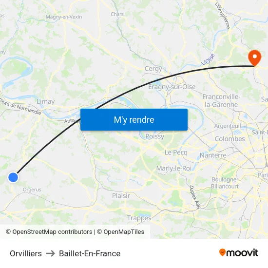 Orvilliers to Baillet-En-France map