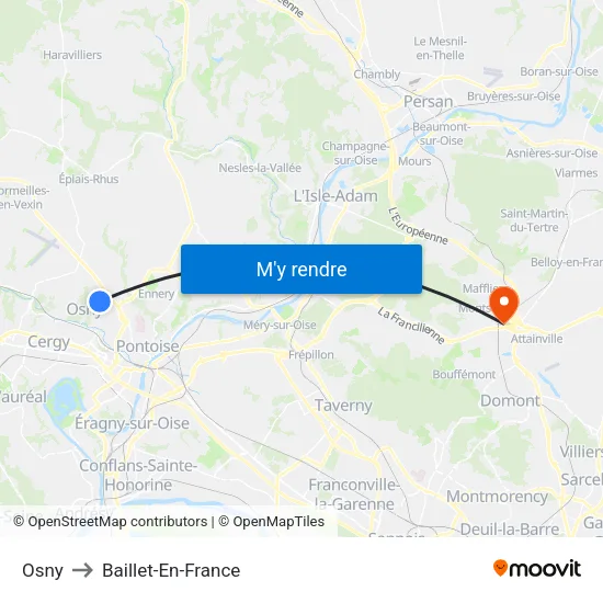 Osny to Baillet-En-France map