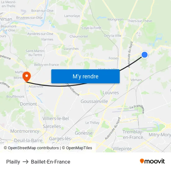 Plailly to Baillet-En-France map