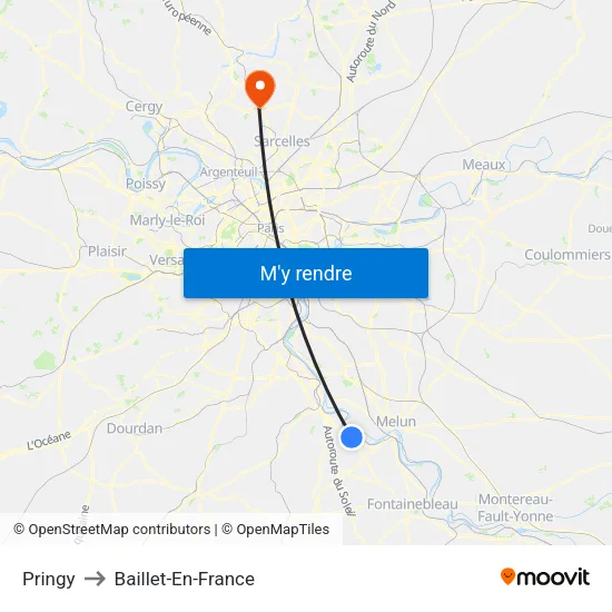 Pringy to Baillet-En-France map
