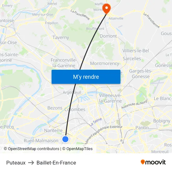 Puteaux to Baillet-En-France map