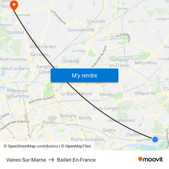 Vaires-Sur-Marne to Baillet-En-France map