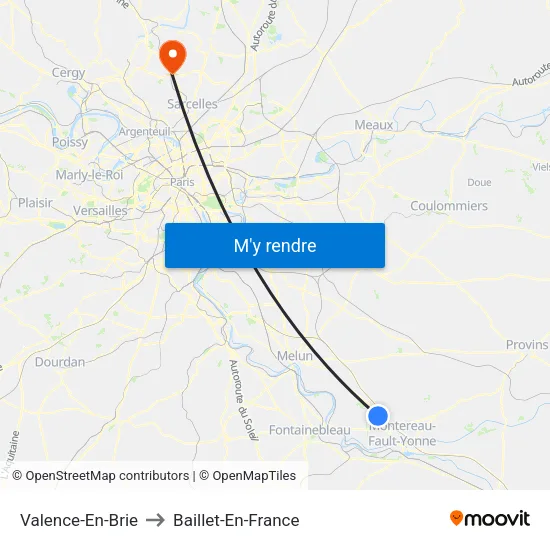 Valence-En-Brie to Baillet-En-France map