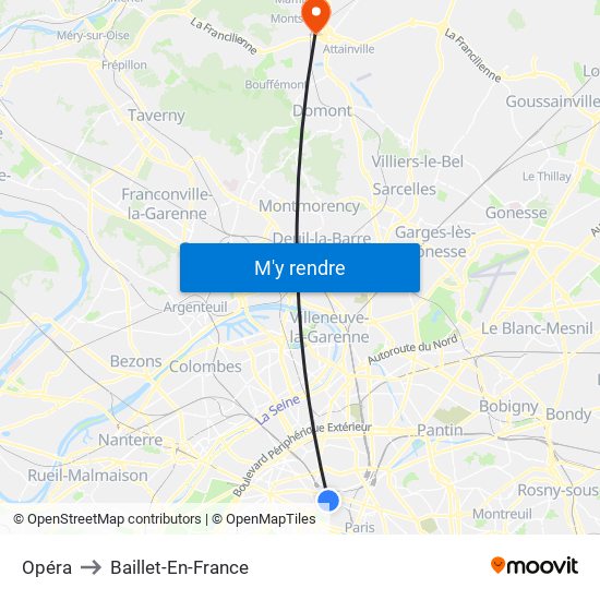 Opéra to Baillet-En-France map
