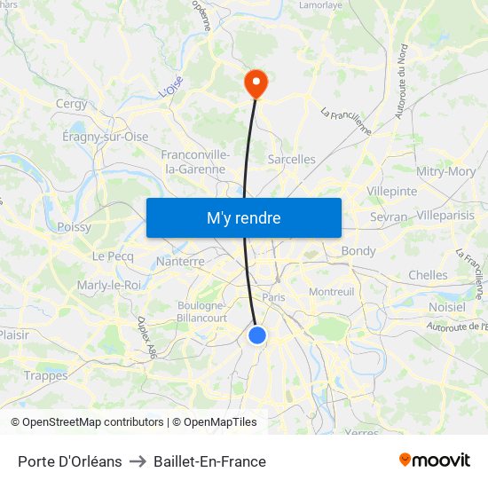 Porte D'Orléans to Baillet-En-France map