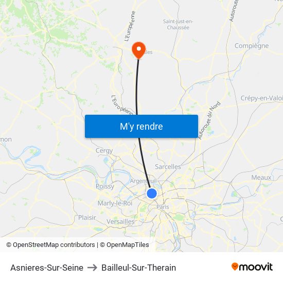 Asnieres-Sur-Seine to Bailleul-Sur-Therain map