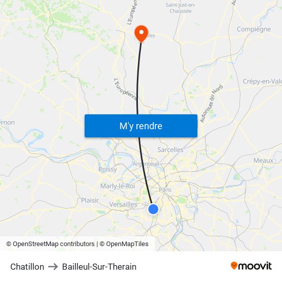 Chatillon to Bailleul-Sur-Therain map