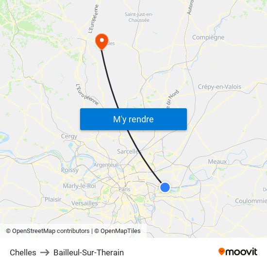 Chelles to Bailleul-Sur-Therain map