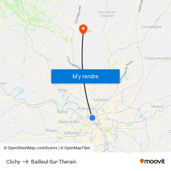 Clichy to Bailleul-Sur-Therain map