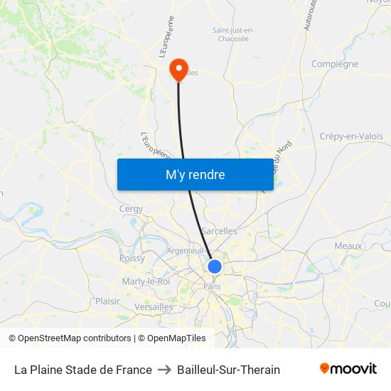 La Plaine Stade de France to Bailleul-Sur-Therain map