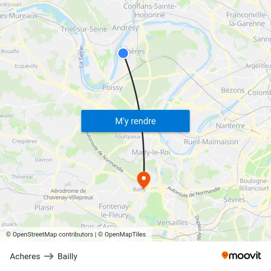 Acheres to Bailly map