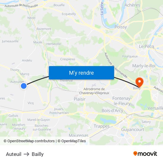 Auteuil to Bailly map