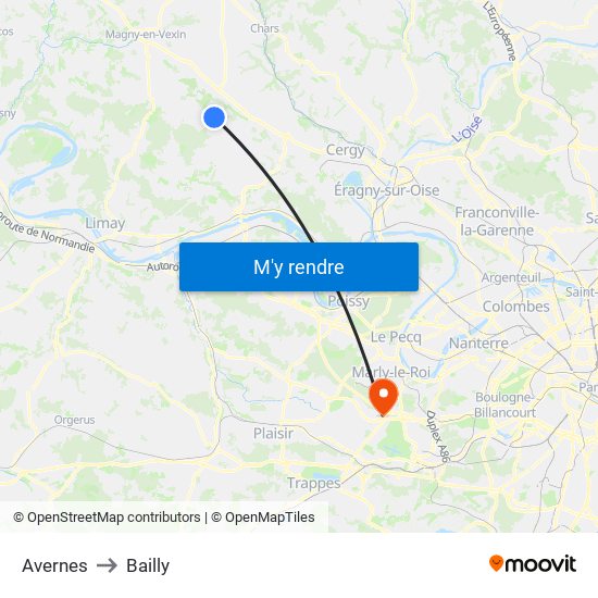 Avernes to Bailly map