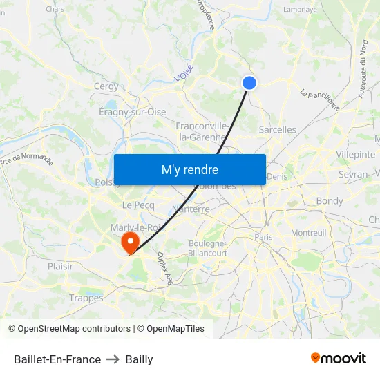 Baillet-En-France to Bailly map