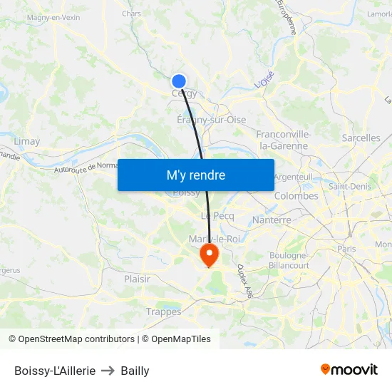 Boissy-L'Aillerie to Bailly map