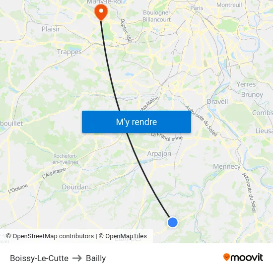 Boissy-Le-Cutte to Bailly map