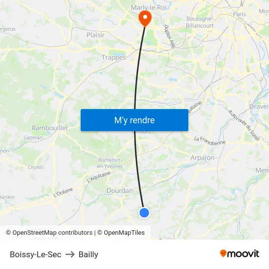 Boissy-Le-Sec to Bailly map