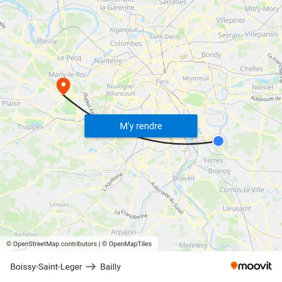 Boissy-Saint-Leger to Bailly map