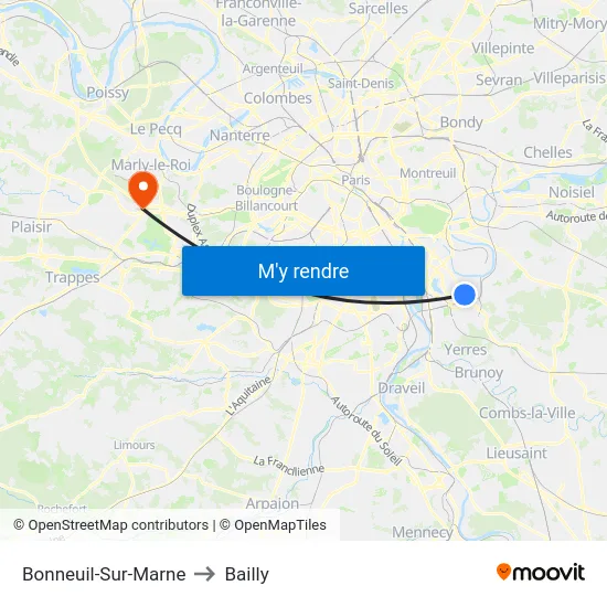 Bonneuil-Sur-Marne to Bailly map