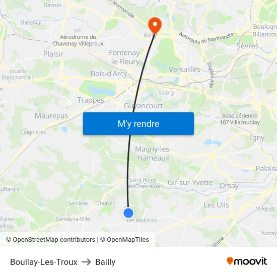 Boullay-Les-Troux to Bailly map
