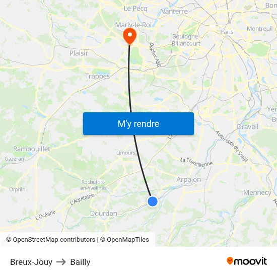 Breux-Jouy to Bailly map