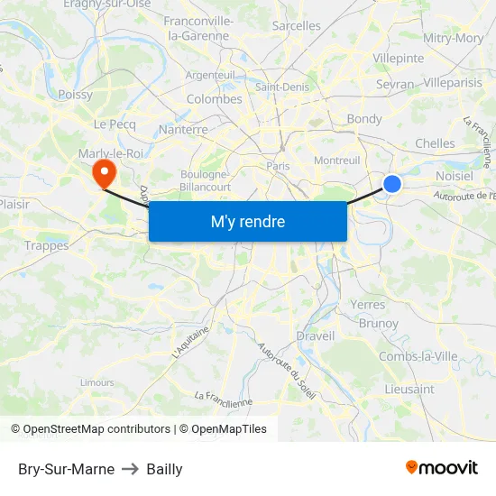 Bry-Sur-Marne to Bailly map