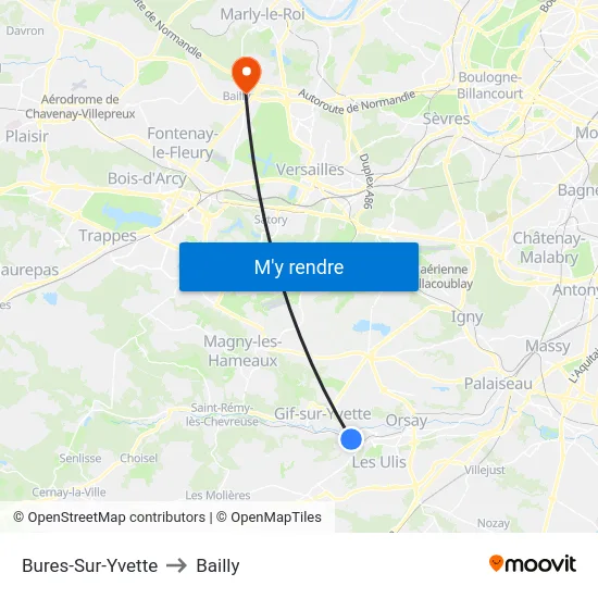 Bures-Sur-Yvette to Bailly map