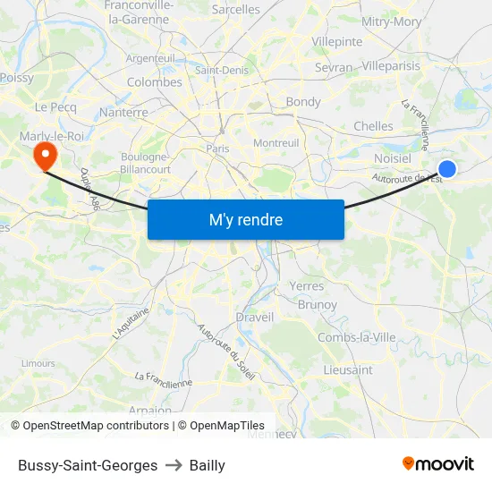 Bussy-Saint-Georges to Bailly map