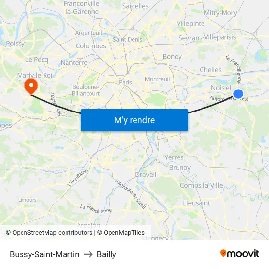 Bussy-Saint-Martin to Bailly map