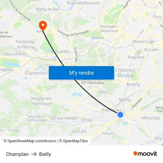 Champlan to Bailly map
