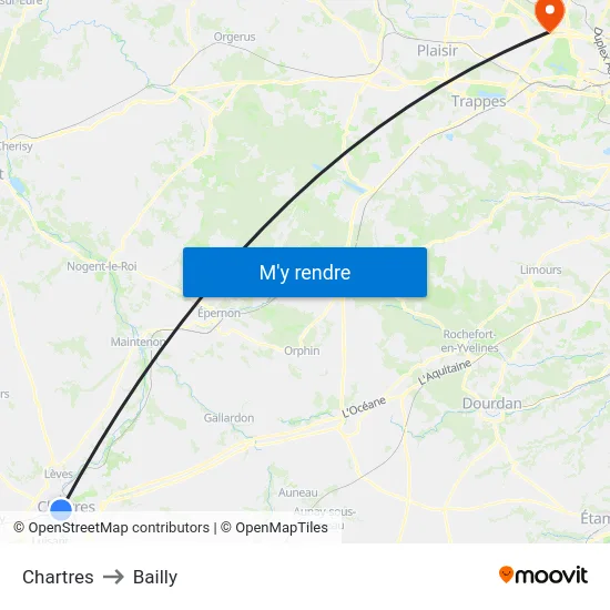 Chartres to Bailly map
