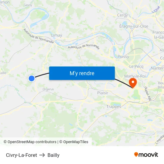 Civry-La-Foret to Bailly map