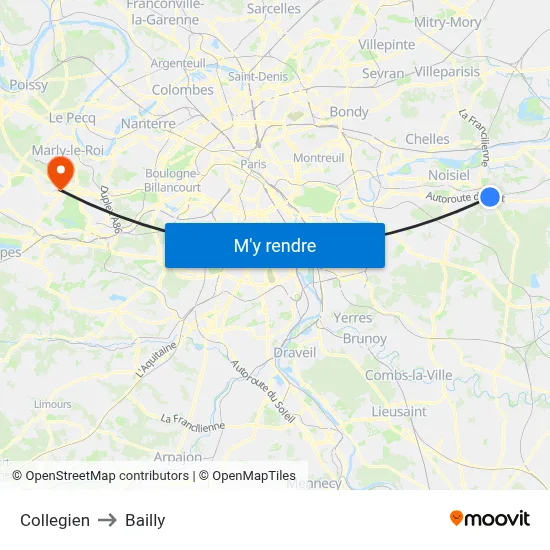 Collegien to Bailly map