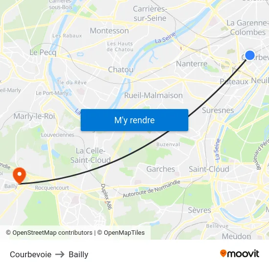 Courbevoie to Bailly map