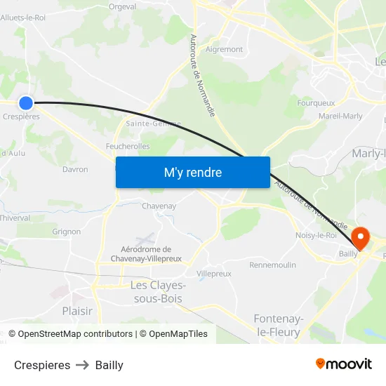 Crespieres to Bailly map
