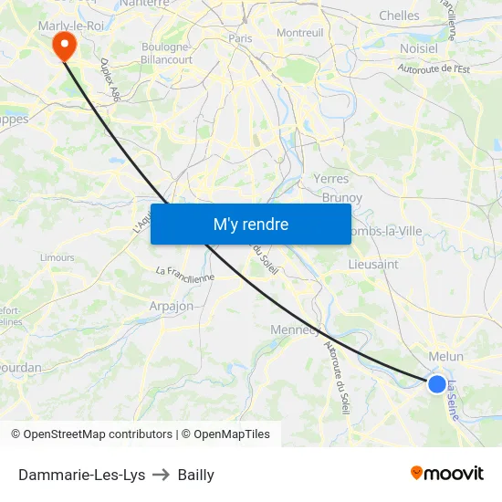 Dammarie-Les-Lys to Bailly map