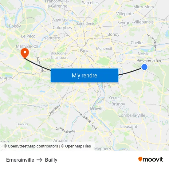 Emerainville to Bailly map