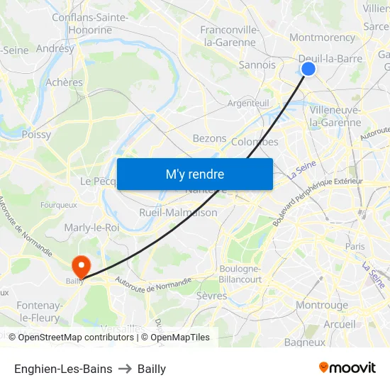 Enghien-Les-Bains to Bailly map