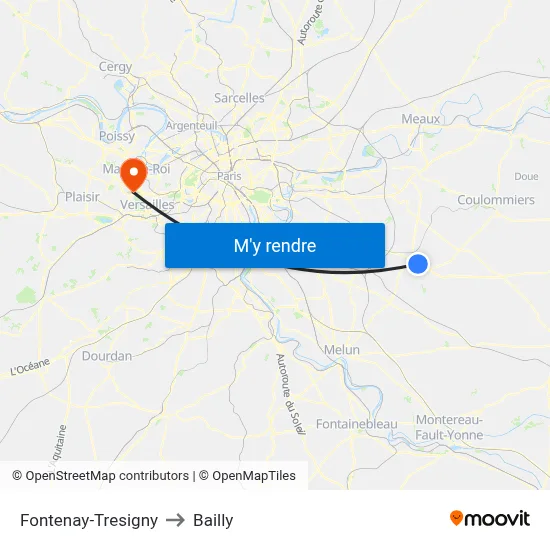 Fontenay-Tresigny to Bailly map