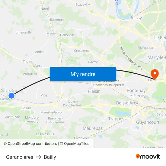 Garancieres to Bailly map