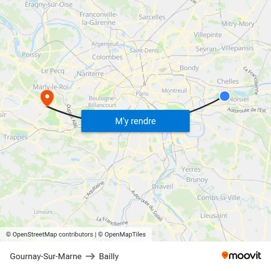 Gournay-Sur-Marne to Bailly map
