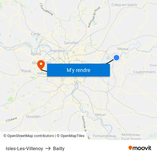 Isles-Les-Villenoy to Bailly map
